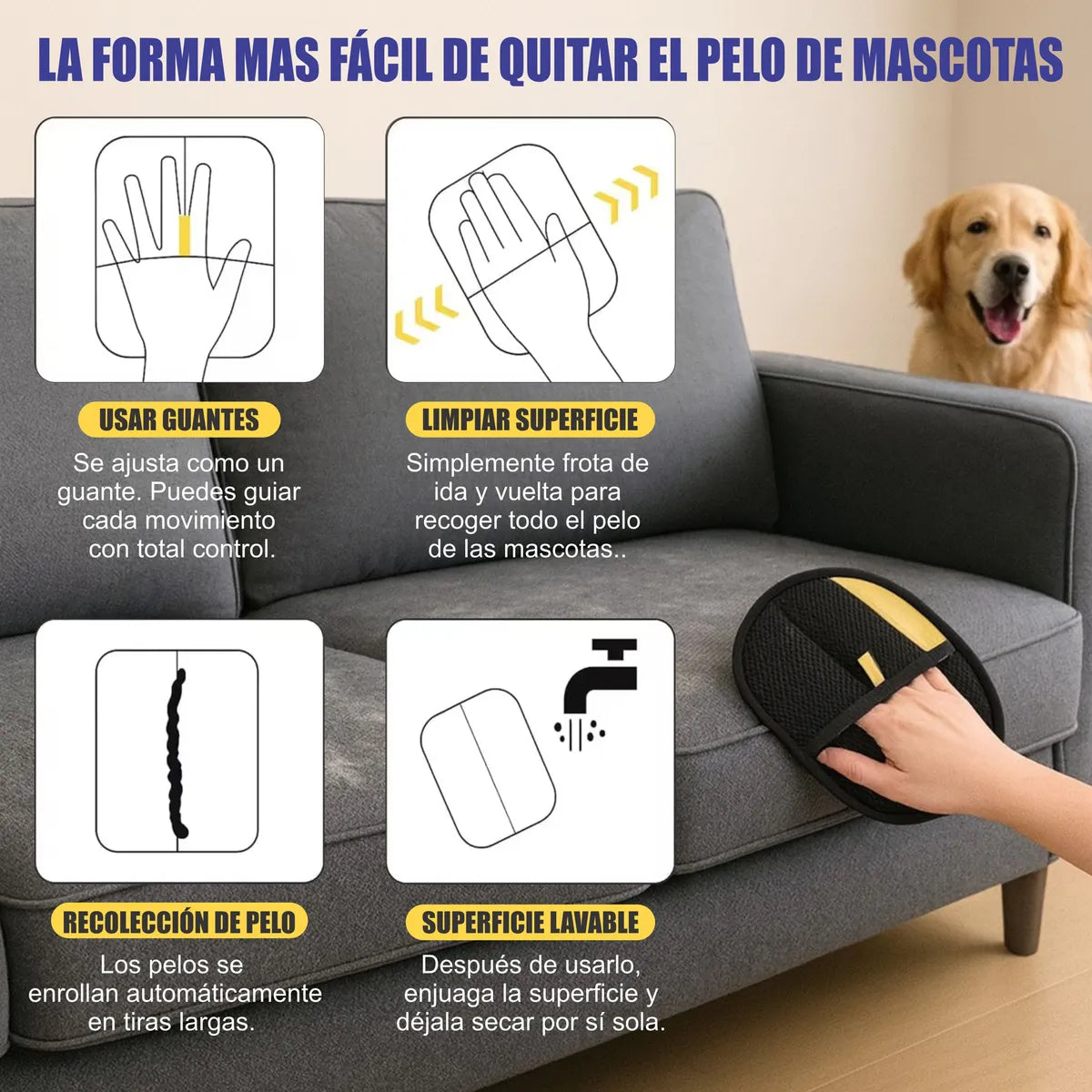 Guante Quita Pelos Y Pelusas Electrostático Mascotas Sillones Y Ropa
